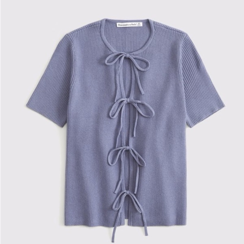 Abercrombie & Fitch Tie-Front Ribbed Short Sleeve Cardigan